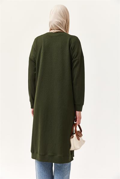 Düğmeli Triko Uzun Hırka Yeşil