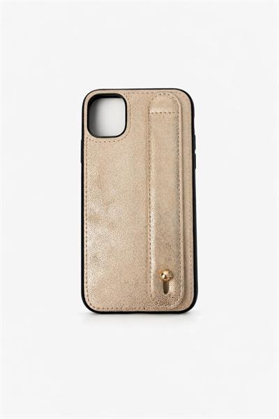 İphone 16 Pro  Uyumlu  Charmlı ve Harfli Deri Kılıf Gold