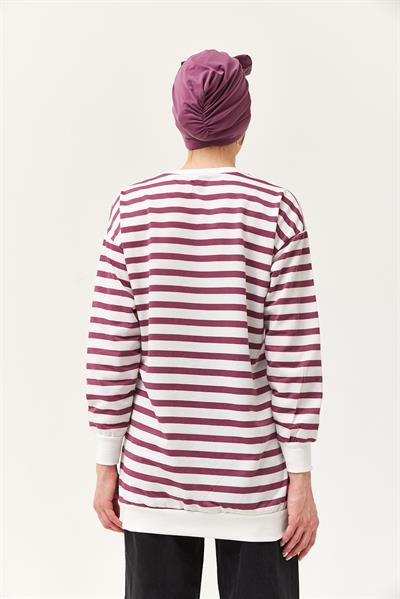 Çizgili Oversize Tunik Gül Kurusu