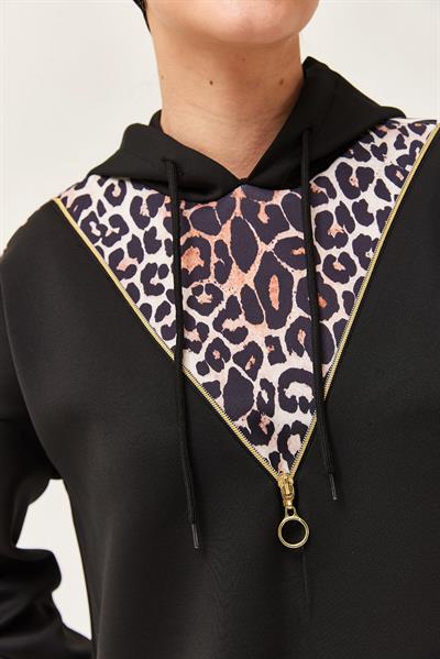 Leopar Garnili İkili Takım	Siyah