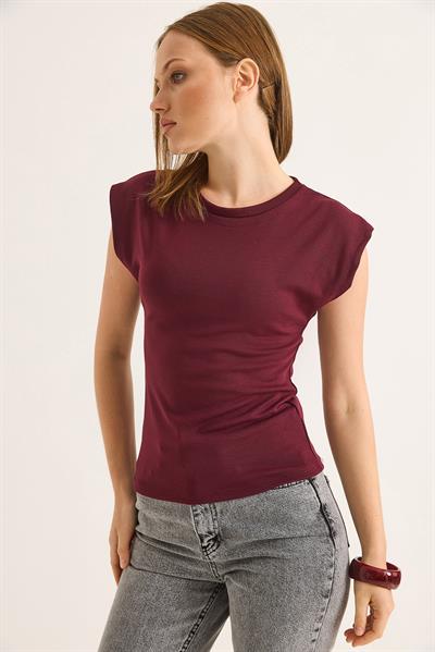Sıfır Kol Soft Touch Esnek Viskon Bluz Bordo