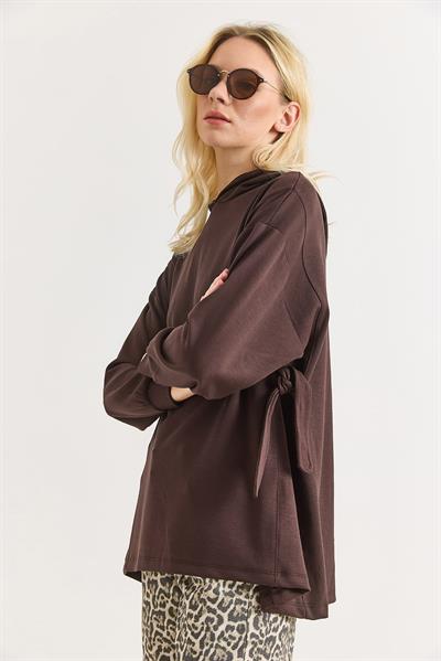 Kadın Yanları Bağlamalı Oversize Modal Tunik Kahverengi