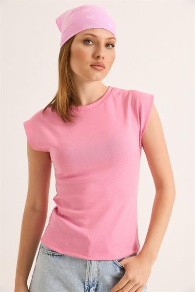 Sıfır Kol Soft Touch Esnek Viskon Bluz Pembe
