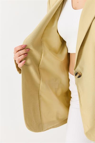 Kadın Oversize Tek Düğmeli Astarlı Blazer Ceket Soft Hardal