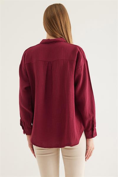 Uzun Kollu Oversize Gömlek Bordo