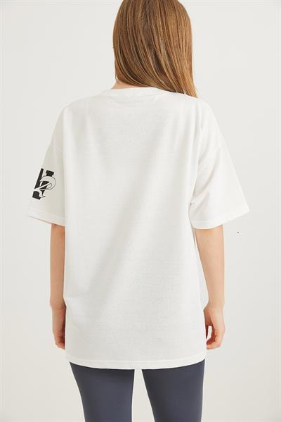 Bisiklet Yaka Baskılı Tshirt Beyaz