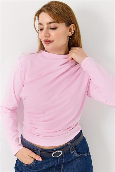 Kadın Yanları Büzgülü Bluz Pembe
