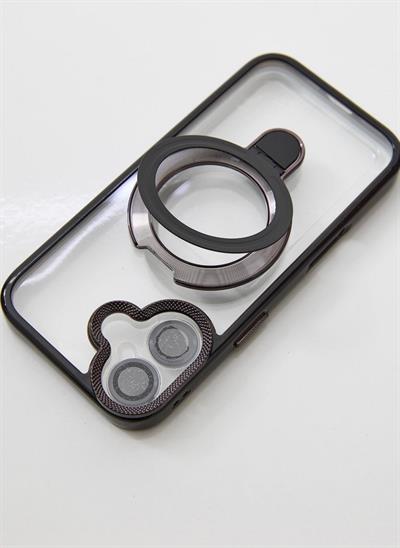 İphone 17 Uyumlu Magsafe Dönebilen Halkalı Kılıf Lens Korumalı Siyah