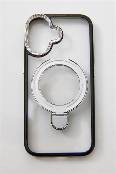 İphone 16 Uyumlu Magsafe Dönebilen Halkalı Kılıf Lens Korumalı Gri