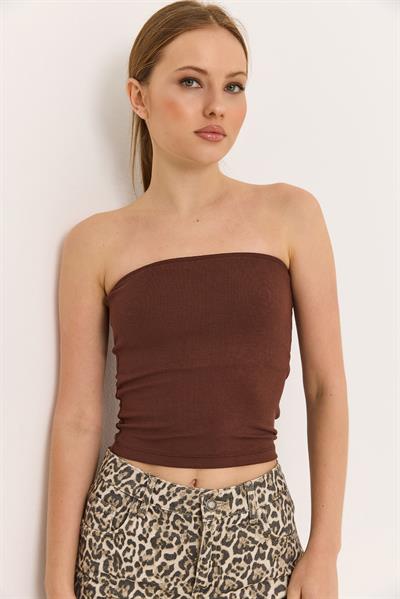 Esnek  Straplez Bluz Kahve