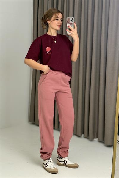 Üç İplik Şardonlu Kadın Eşofman Altı Pembe