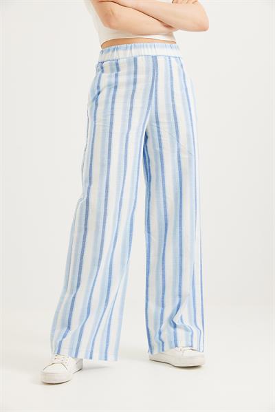 Beli Lastikli Rahat Kesim Keten Pantolon Mavi