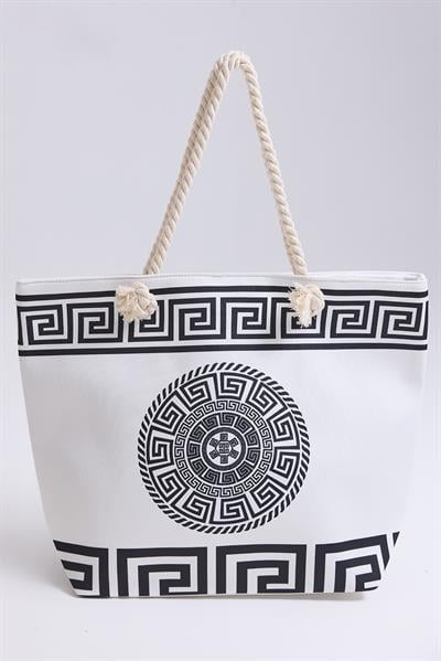 Kadın Desenli Plaj Çantası Beyaz