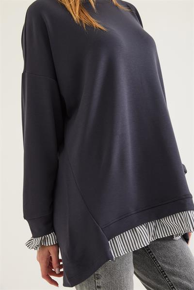 Gömlek Garnili Modal Tunik Füme