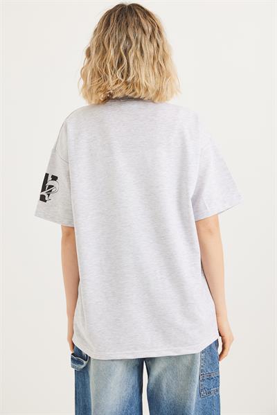 Bisiklet Yaka Baskılı Tshirt Açık Gri