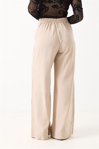 Kadın Tensel Kumaş Beli Lastikli Düz Salaş Pantolon Krem
