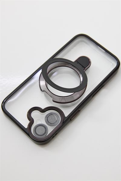İphone 16 Uyumlu Magsafe Dönebilen Halkalı Kılıf Lens Korumalı Siyah