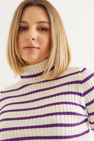 Yarım Balıkçı Yaka  Mevsimlik Triko Kazak Mor