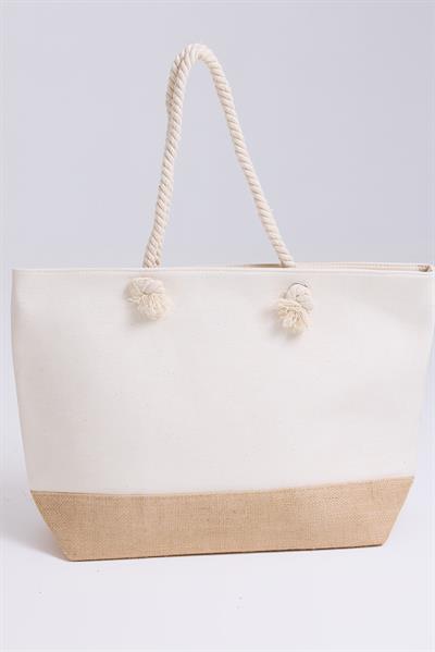 Fermuarlı Kadın Plaj Çantası Bej