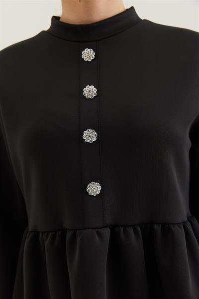 Taş Düğmeli Scuba İkili Takım Siyah