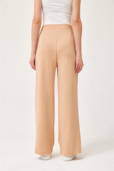 Yüksek Bel Cepli Palazzo Pantolon Bej