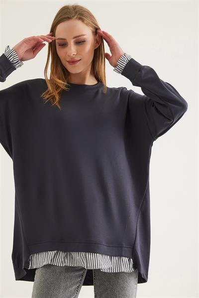 Gömlek Garnili Modal Tunik Füme