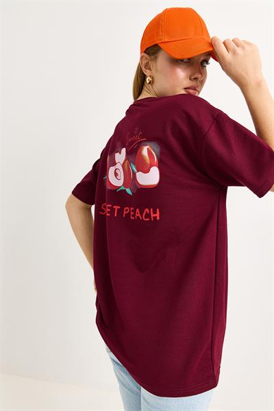 Sweet Peach Baskılı Bordo Tshirt