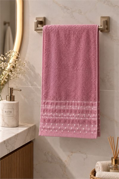 Dikiş Detaylı 85X45 Ölçülü El-Yüz Havlusu Pembe