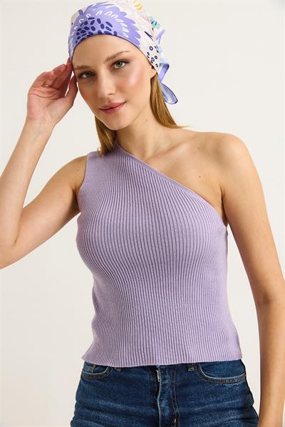 Tek Omuz Fitilli Kaşkorse Kadın Bluz Lila