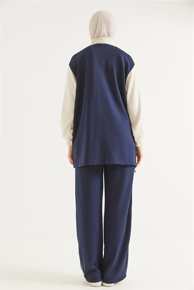 Yaka Fermuarlı Garnili Oysho Kumaş Takım Lacivert