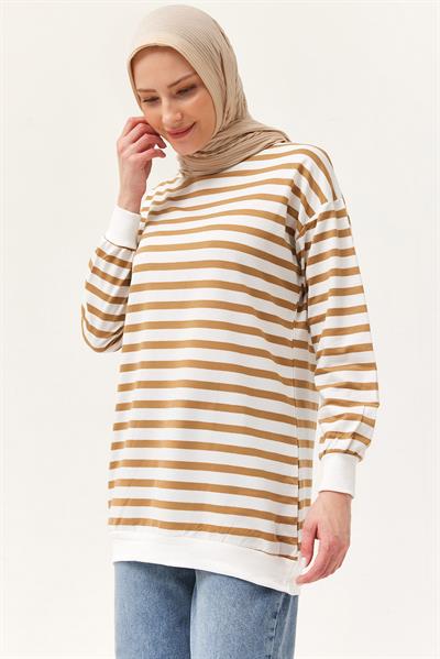 Çizgili Oversize Tunik Vizon