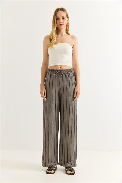 Bürümcük Çizgili Rahat Kesim Pantalon Füme
