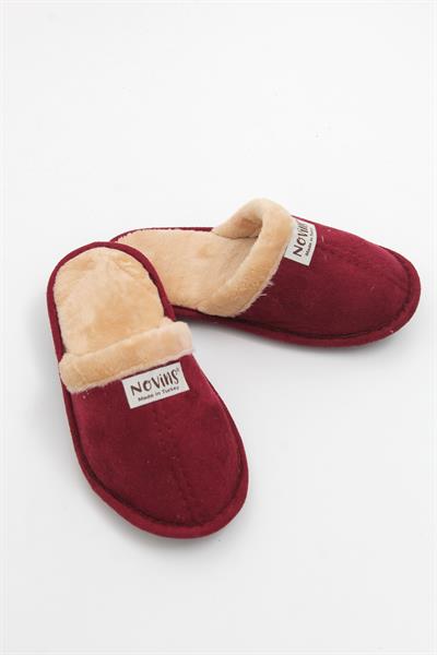İçi Yünlü Önü Kapalı Ev Terliği Bordo