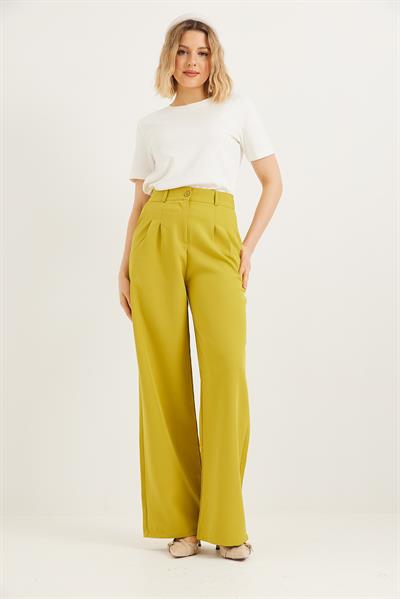 Yüksek Bel Bol Paça Palazzo Pantolon Yeşil
