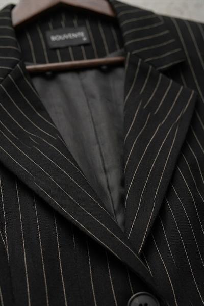 Kadın Çizgi Desen Blazer Ceket Siyah