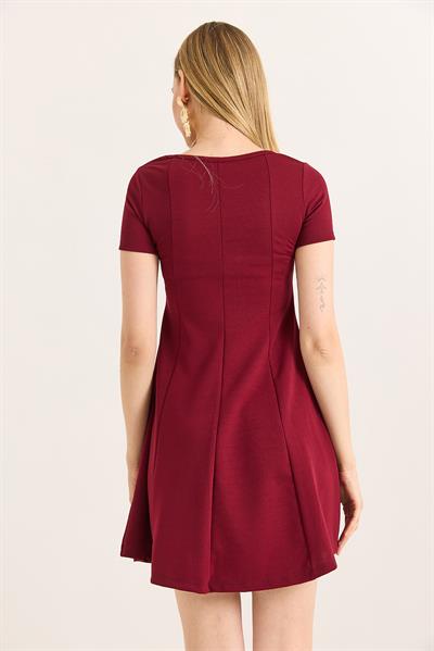 Trend Mini Kloş Elbise Bordo