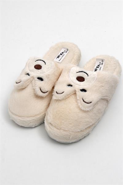 Peluş Model Önü Kapalı Ev Terliği Bej