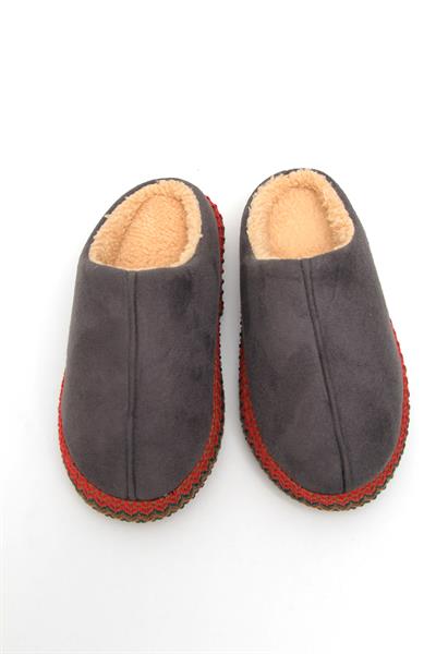 Nakışlı İçi Tüylü Kadın Ev Terliği Füme