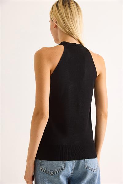 Kadın Düğmeli Triko Yelek Siyah