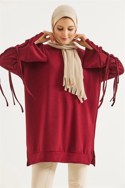 Kolları Bağcık Detaylı Tunik Bordo