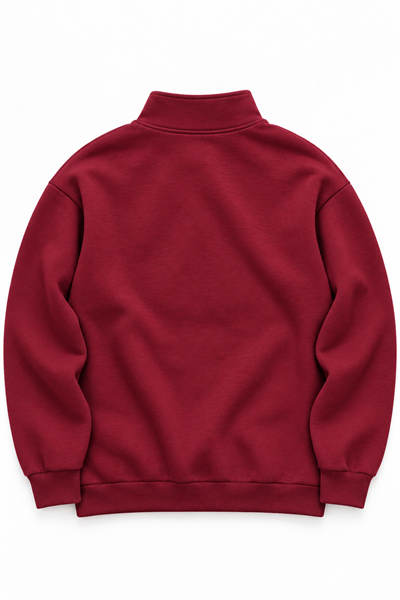 Kadın Dik Yaka Yarım Fermuarlı Baskılı Sweatshirt Bordo