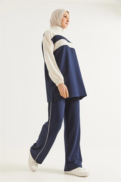 Yaka Fermuarlı Garnili Oysho Kumaş Takım Lacivert