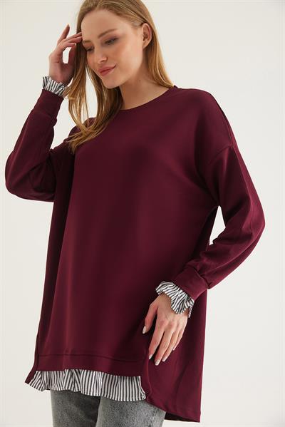 Gömlek Garnili Modal Tunik Bordo