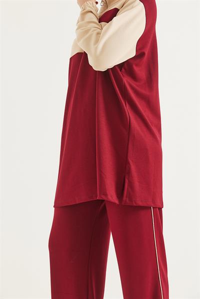 Yaka Fermuarlı Garnili Oysho Kumaş Takım Bordo