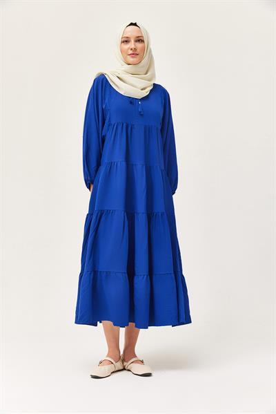 Yakası İpli Kat Model Elbise Lacivert