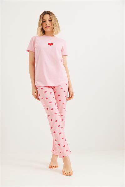 Baskılı Kısa Kol Pijama Takım Pembe