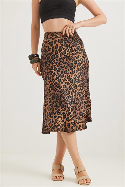 Beli Lastikli Midi Boy Saten Etek Leopar