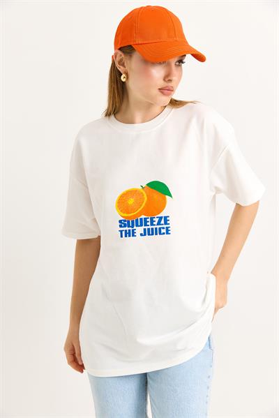 Oversize Ön ve Arka Baskılı Tshirt Beyaz