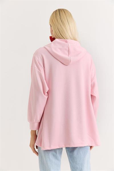 Kadın Yanları Bağlamalı Oversize Modal Tunik Pembe
