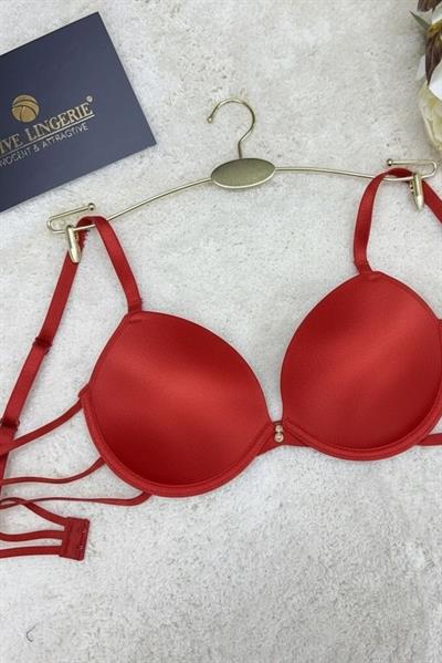 Kadın Destekli Push-up Taşlı Biyeli Micro Sütyen Nar Çiçeği